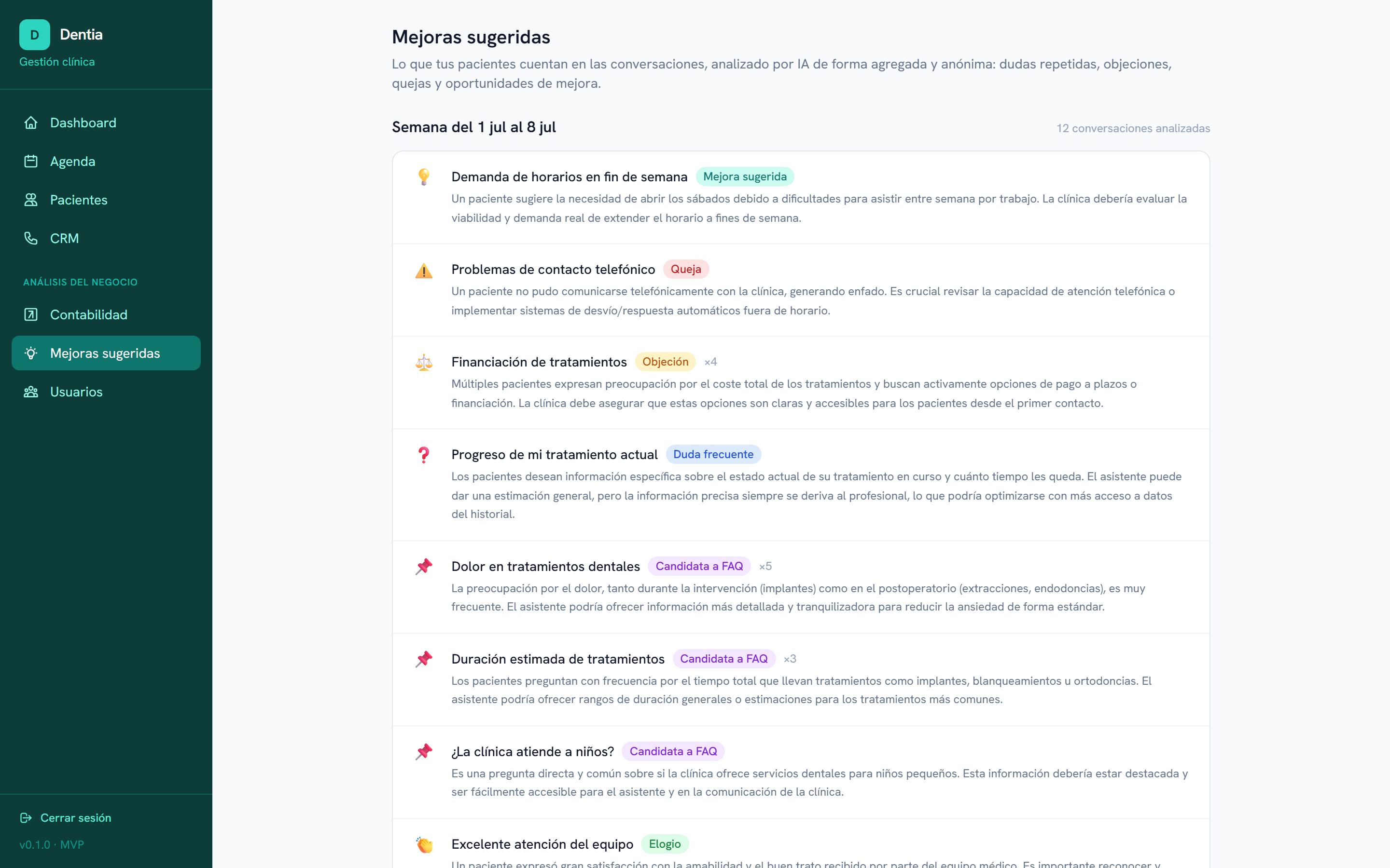 Mejoras sugeridas por IA